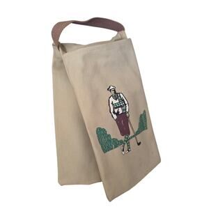 Vintage Hand Painted Golf Canvas Ball Holder 2 Pocket Wine Bag Argyle Sweater